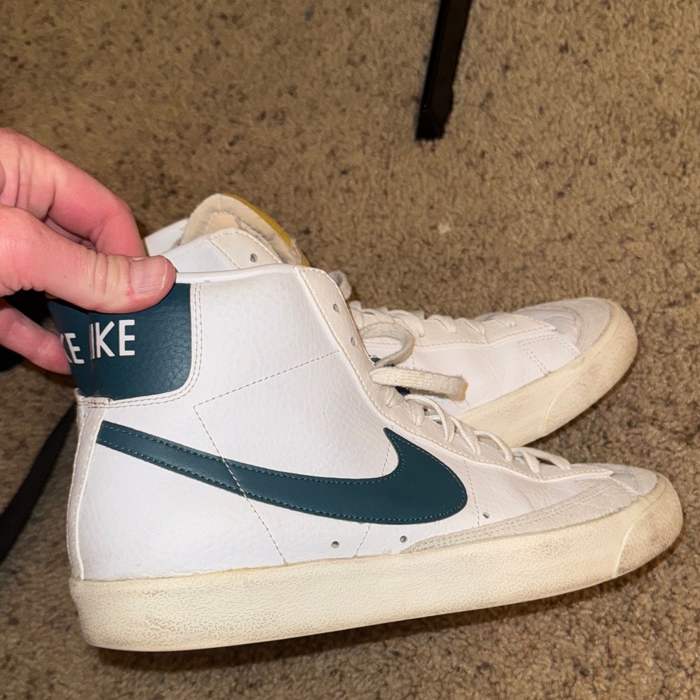 Nike White and Teal High Top Blazers